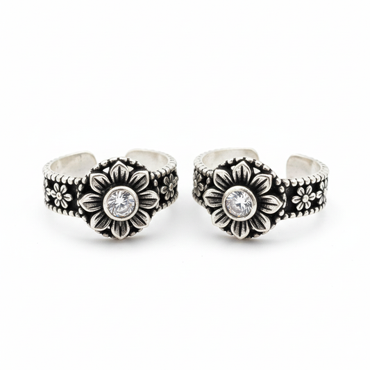 Silver Toe Rings Set - 6 Pairs Adjustable Traditional Indian Bichhiya
