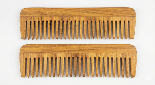 Wooden Hair Comb Set - 2 Pcs Natural Neem Wood Wide Tooth Comb for Hair Growth