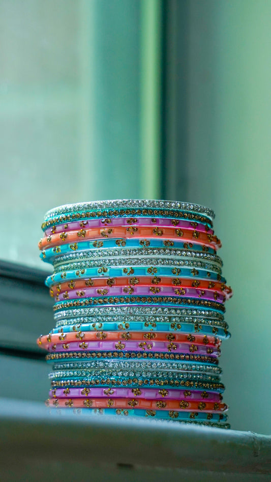 Decorative Glass Bangles Set - 6 Pcs Indian Traditional Jewelry