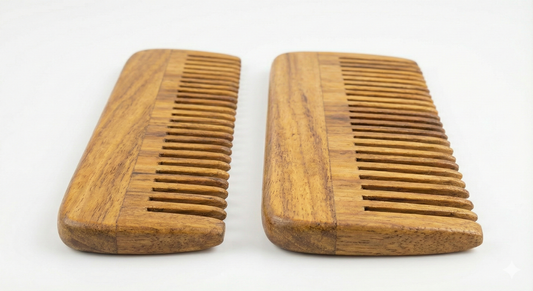 Wooden Hair Comb Set - 2 Pcs Natural Neem Wood Wide Tooth Comb for Hair Growth
