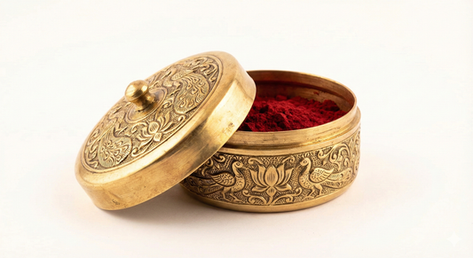 Decorative Sindoor Box - Traditional Brass Kumkum Container with Lid