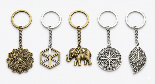Decorative Metal Keychain Set - 5 Pcs Assorted Designer Key Rings for Bags & Keys