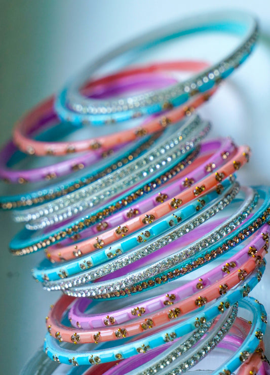 Decorative Glass Bangles Set - 6 Pcs Indian Traditional Jewelry